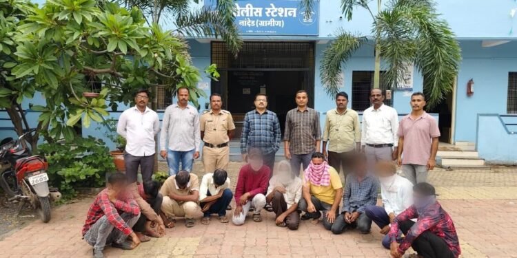 नांदेड ग्रामीण पोलिसांचा मोठा धडाका ३ ठिकाणी धाडी टाकून २१ जुगारी अटकेत ६ लाख ६६ हजारांचा मुद्देमाल जप्त